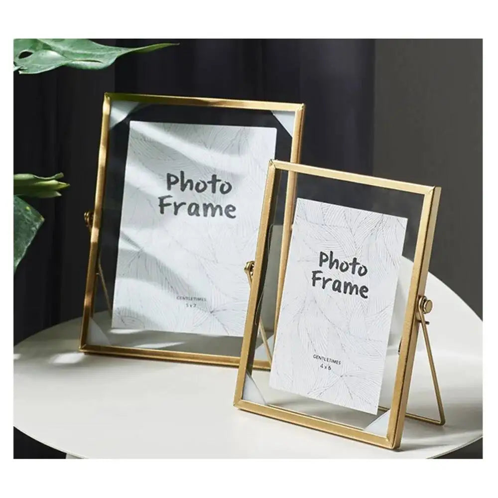 cadre photo verre transparent pied or moderne motifs abstraits minimaliste