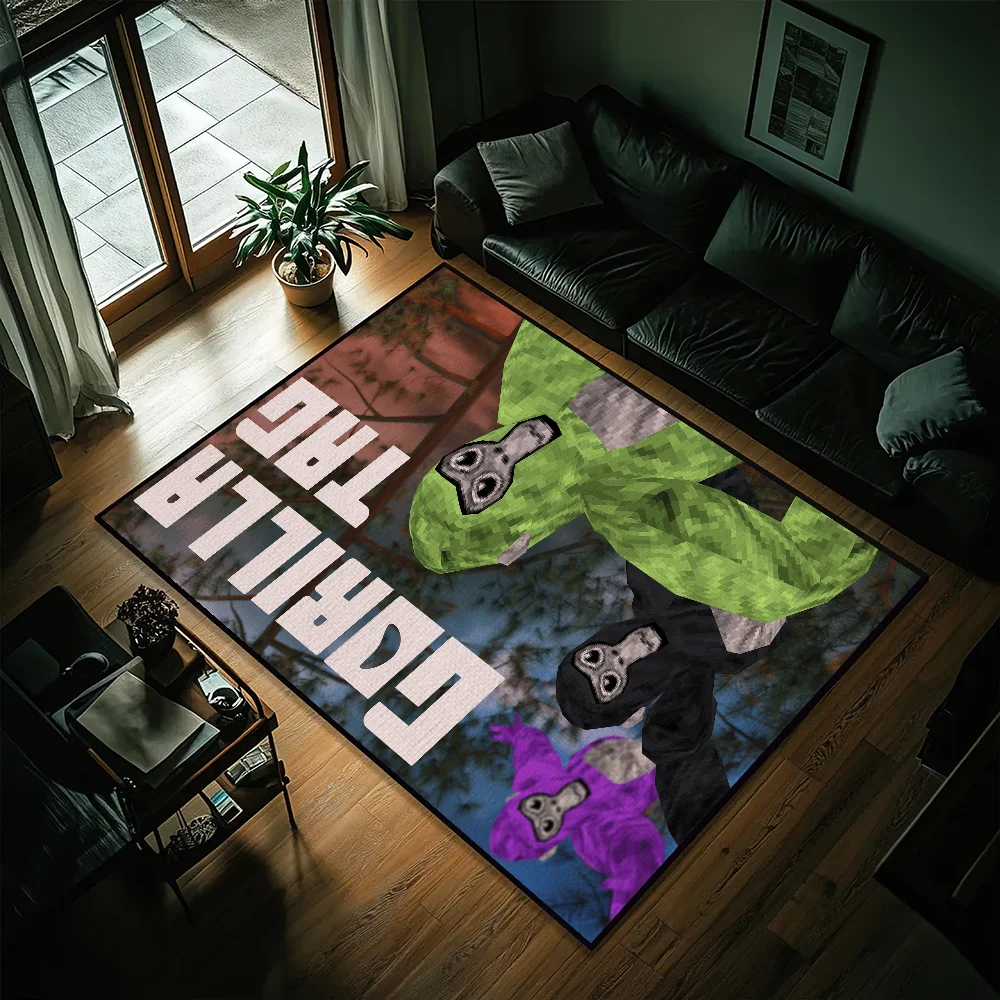 tapis gris noir blanc motif personnage moderne salon antidérapant résistant