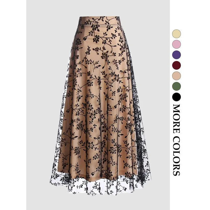 jupe femme vintage dentelle fleurs rétro ruban serrage taille élastique été chic