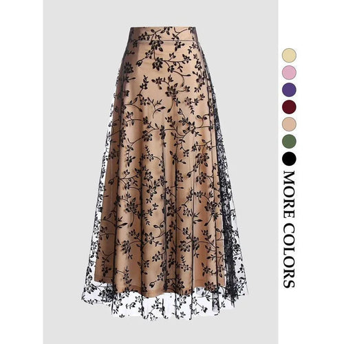 jupe femme vintage dentelle fleurs rétro ruban serrage taille élastique été chic