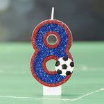 bougies numériques forme chiffres pailletées football bleu rouge blanche décoratives anniversaire sport thème tringle