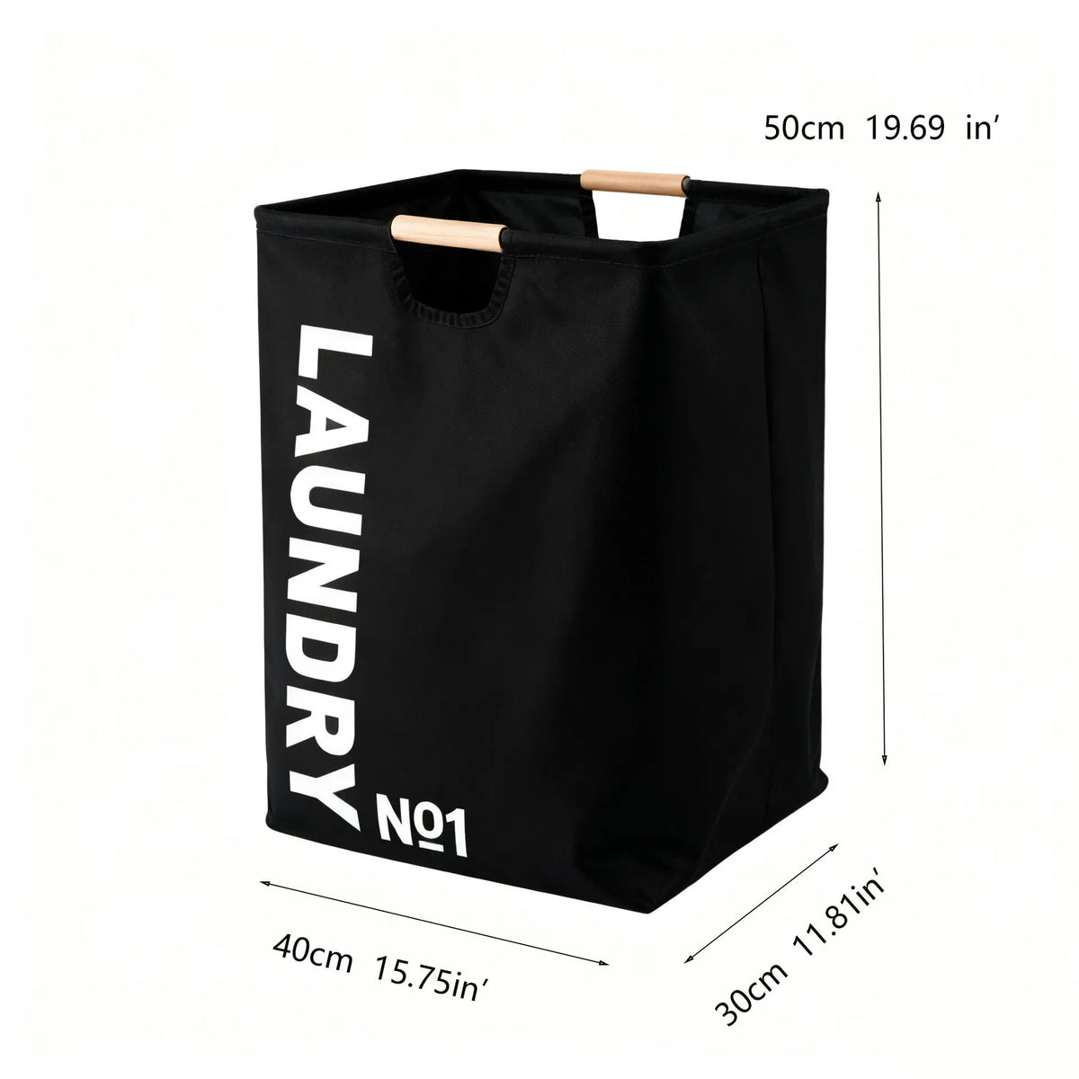 panier linge noir blanc gris toile imprimée LAUNDRY No1 moderne poignées bois capacité grande