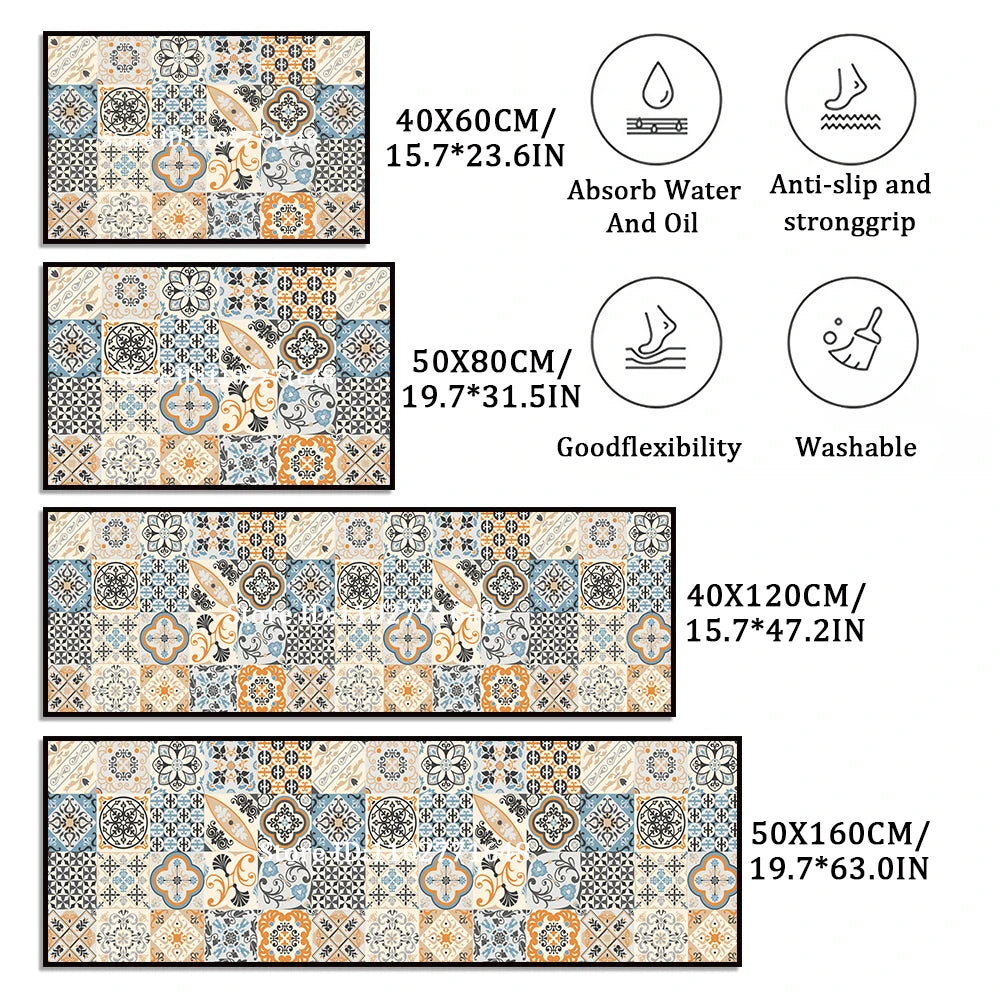 tapis sol antidérapant moderne patchwork bleu blanc beige orange 40x60cm 50x80cm
