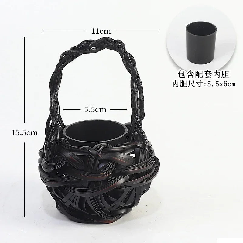 panier rotin tressé main vase bambou décoration fleurs rustique artisanal maison