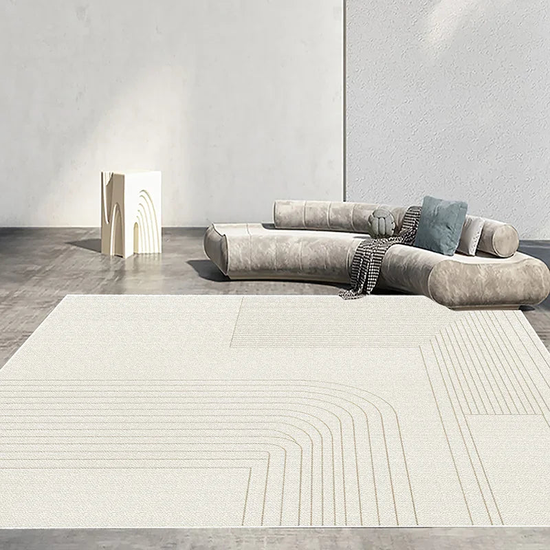 Ce salon contemporain minimaliste présente des formes géométriques et des textures apaisantes, créant une atmosphère relaxante et équilibrée.