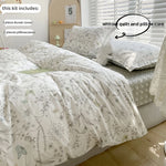 ensemble literie coton fleurs papillons blanc gris vert clair classique romantique doux confortable