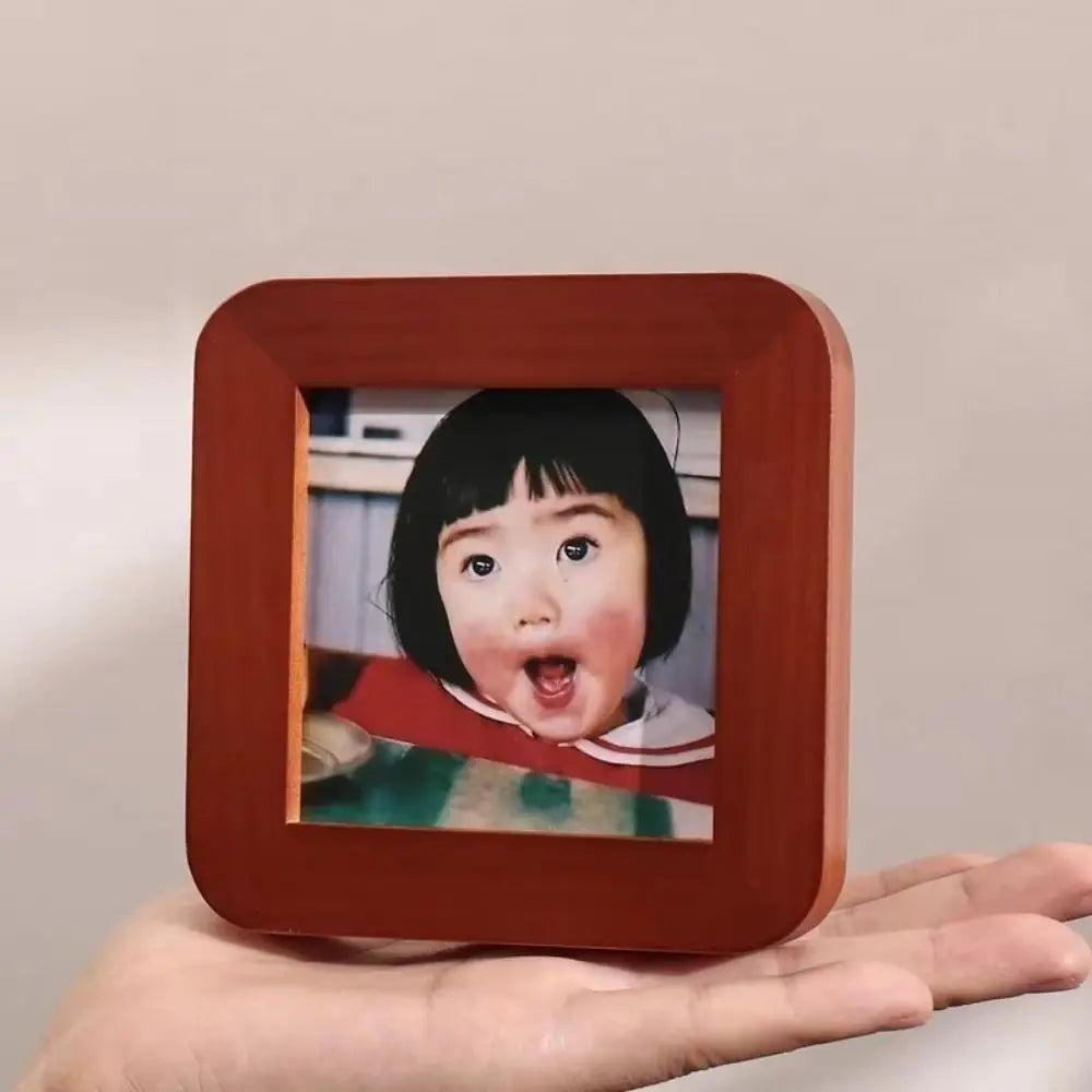 cadre photo moderne 9x9cm marron blanc bois carré arrondi enfant déco maison minimaliste