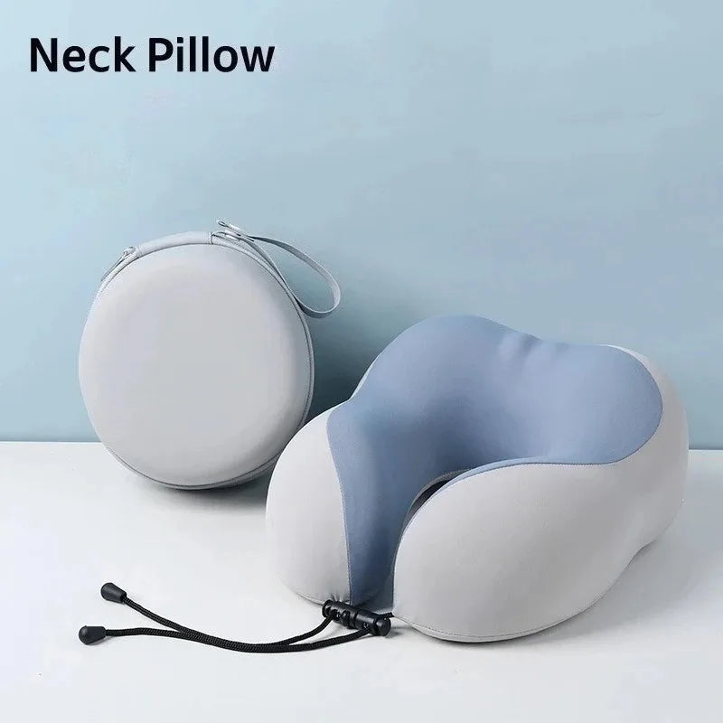 coussin cou gris bleu clair texture douce ergonomique amovible lavable étui cordon serrage
