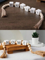 décoration intérieure guirlande lettres bois blanc tassel corde naturelle rustique chambre salon
