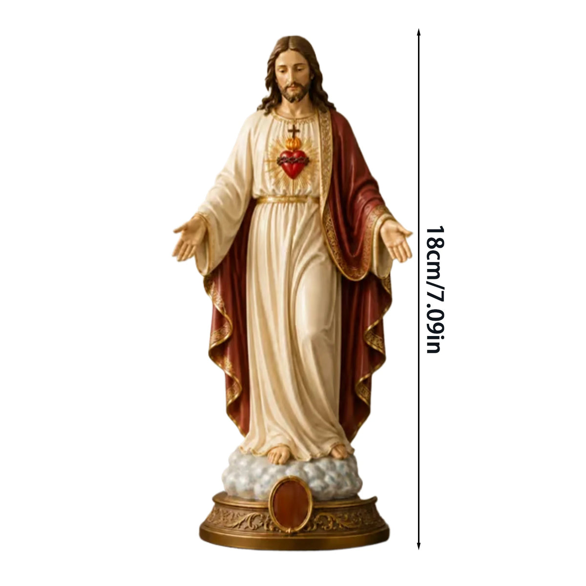 statue sacre coeur jesus resine dorée bras ouverts decoration maison religieuse 18cm