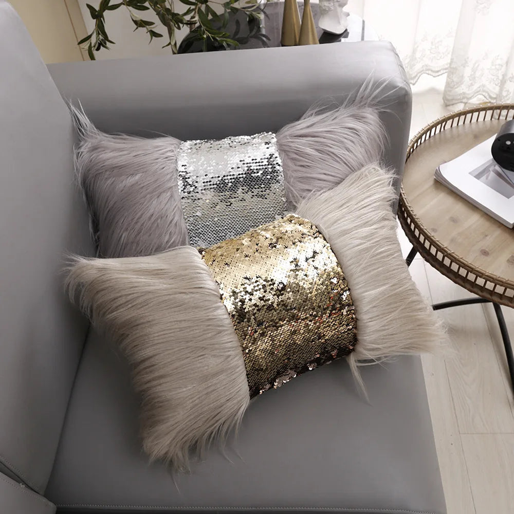 housse coussin sequins blanche moderne adhésive 40x40cm lit canapé voiture