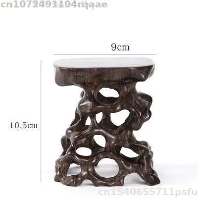 support bois sculpté théière tasse figurine bébé bol décor maison artisanal rustique