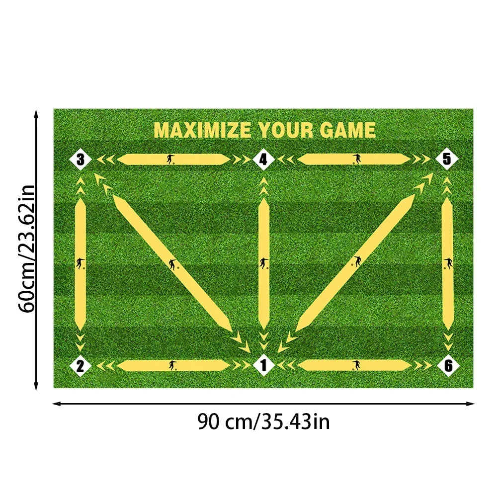 tapis d'entraînement football vert noir blanc jaune imitation gazon marquages géométriques ludique intérieur extérieur