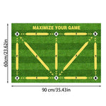 tapis d'entraînement football vert noir blanc jaune imitation gazon marquages géométriques ludique intérieur extérieur