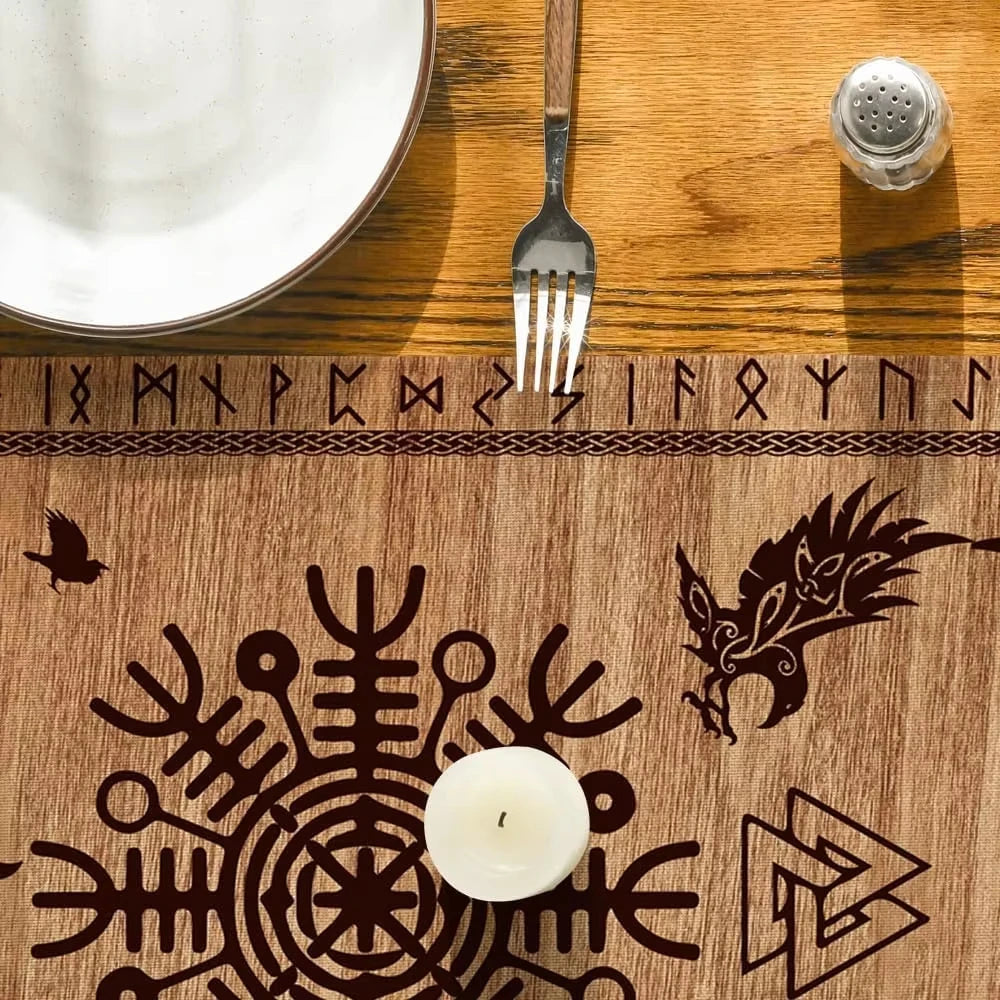 drapeau table artisanal nordique motifs corbeaux arbre vie brunclair festive halloween noël mariage coachella