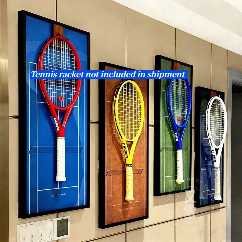 décoration murale sportive raquettes tennis aluminium moderne rouge jaune bleu noir
