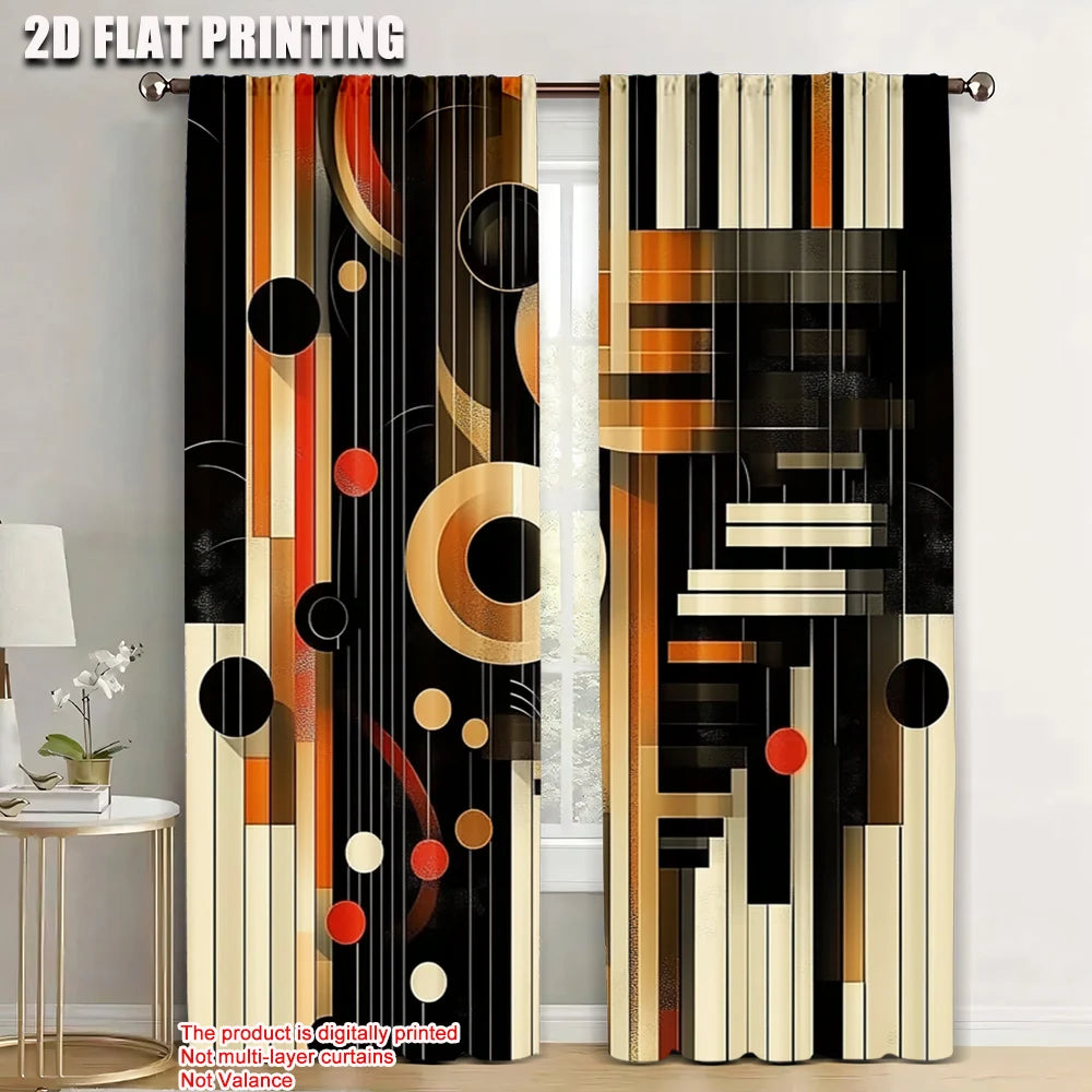 rideau géométrique moderne noir beige orange rouge polyester opacité pièces abstraits lignes cercles rectangles