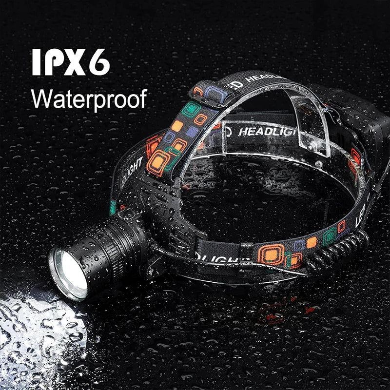 lampe frontale led sportive rechargeable modes lumiere extérieure fishing bandes élastiques orange rouge