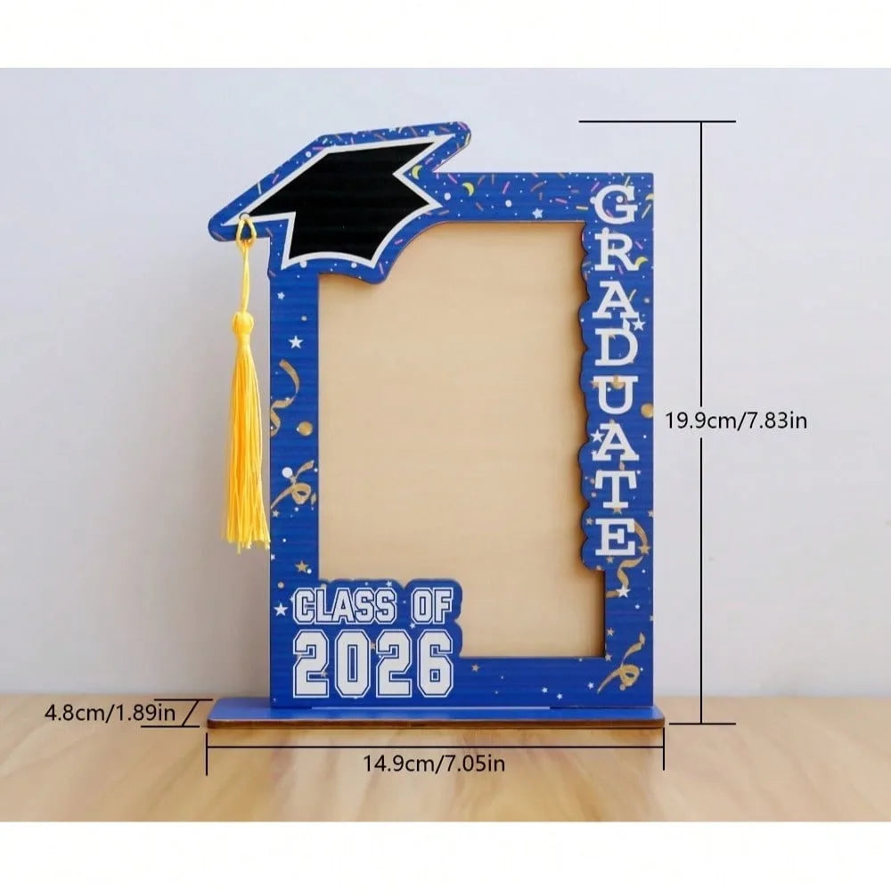 cadres photo graduation class 2026 bleu noir blanc confettis graduate hat festive