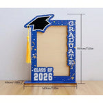 cadres photo graduation class 2026 bleu noir blanc confettis graduate hat festive