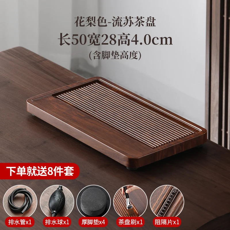 plateau thé bois bambou moderne lignes verticales marron foncé tasses théière salon chambre