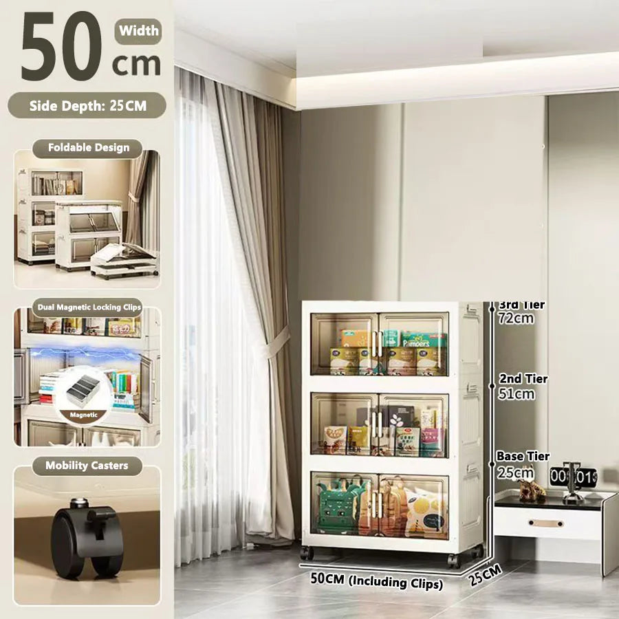armoire rangement modulable pliable beige roulettes portes translucides jouets maison