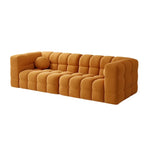 canapé moderne bois tissu géométrique coussin mousse latex beige rose vert gris orange