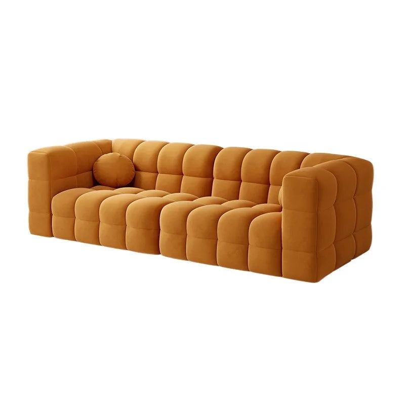 canapé moderne bois tissu géométrique coussin mousse latex beige rose vert gris orange