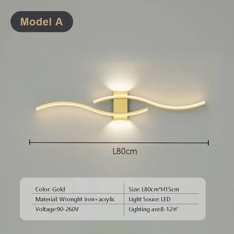lampe murale moderne courbes élégantes noir doré blanc contemporaine 60cm 80cm