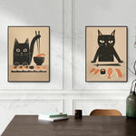 affiche illustration chat noir sushi art japonais fond beige salon décoration maison toile imperméable)frameless