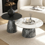 tables basses modernes minimalistes marbre noir blanc motifs argentées marron vert olive salon