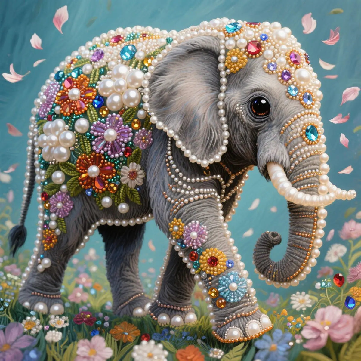 tableau décoratif éléphant motifs floraux gris blanc moderne art décoratif