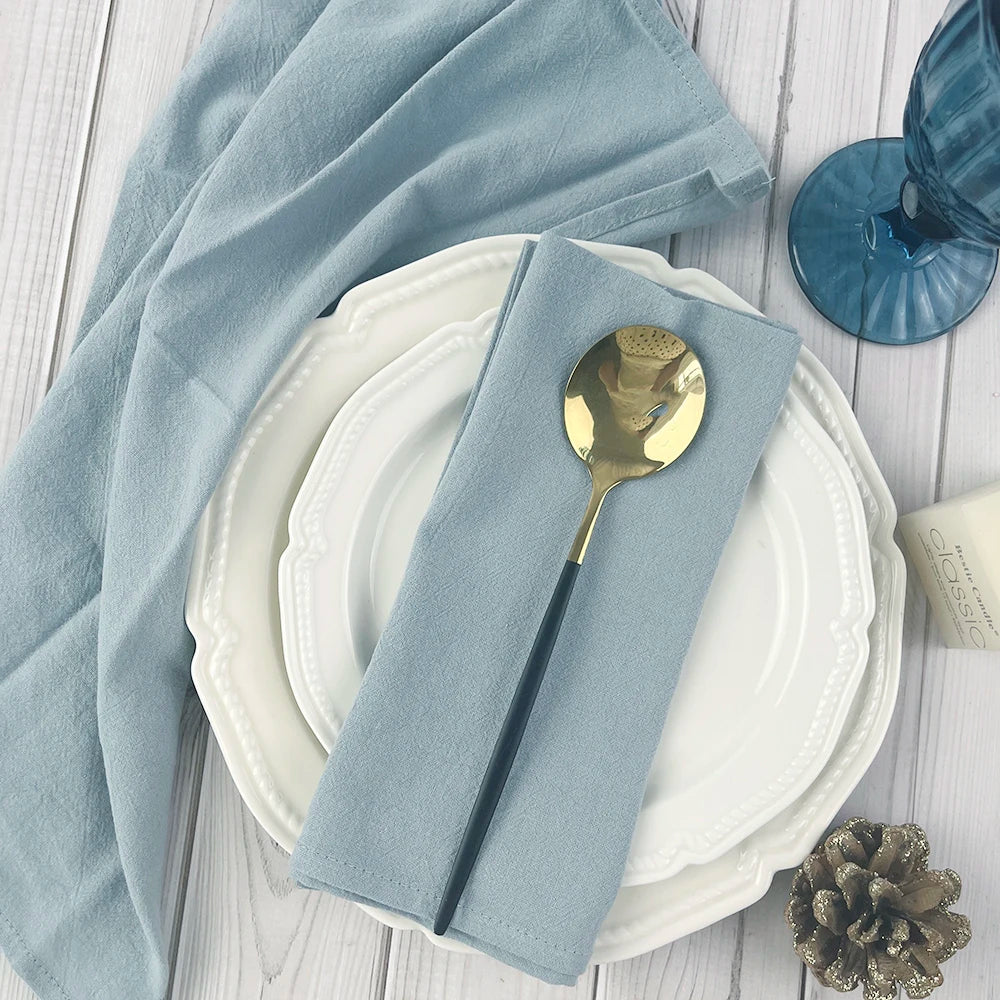 lot 50 serviettes cuisine coton bleu clair clips dorés table