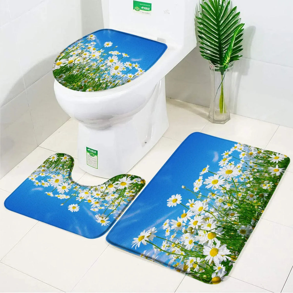 ensemble tapis bain salle bain rouge fleurs roses motif moderne coton doux décoratif