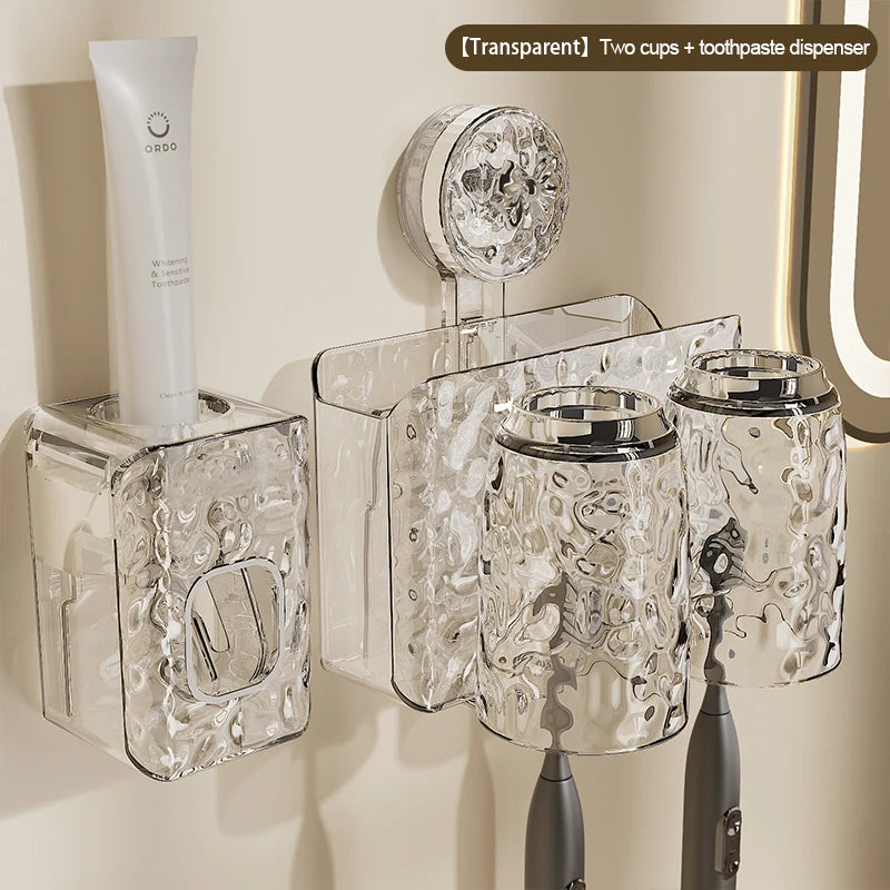 porte brosses dents gobelets transparent moderne texturé fixation suction salle bain
