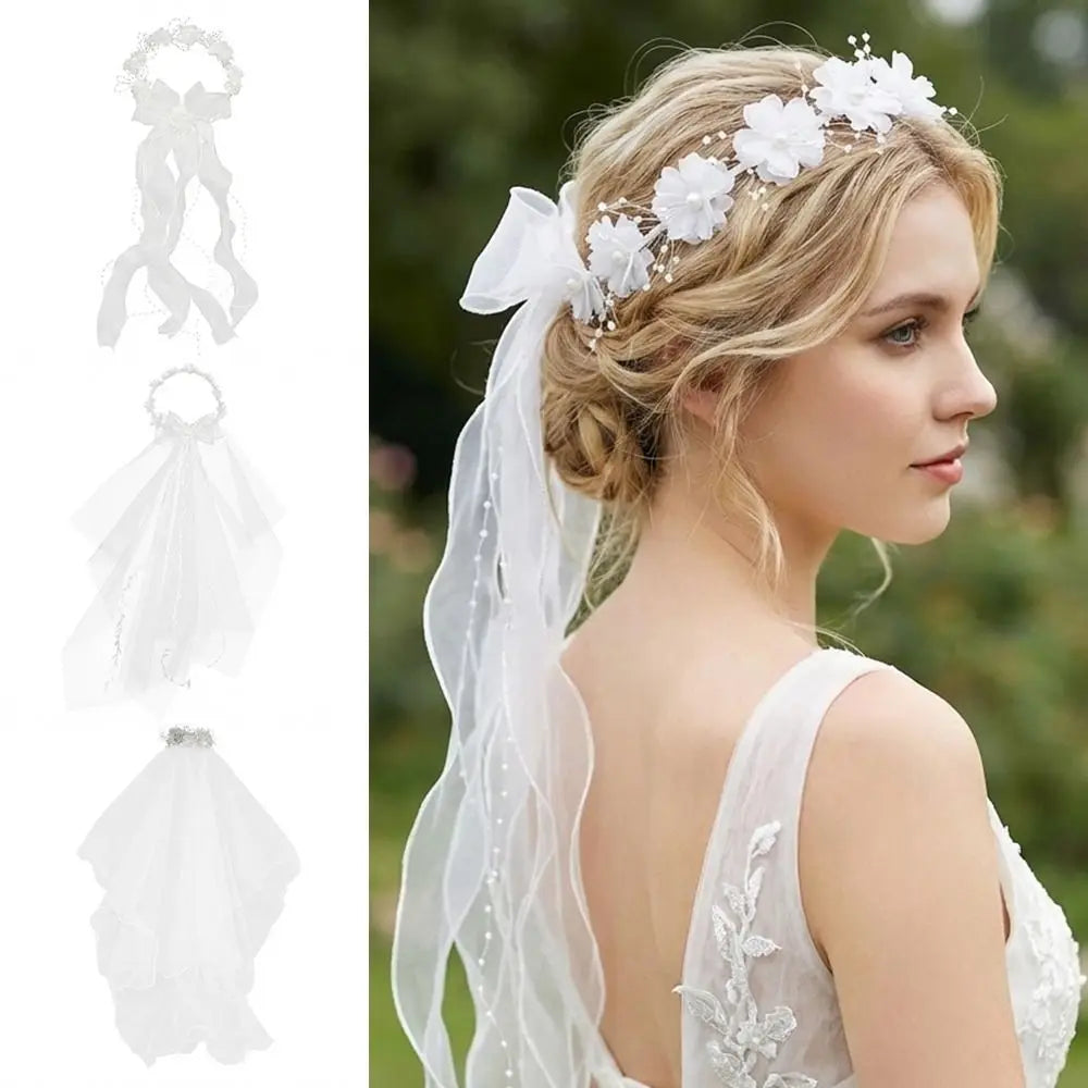 voile mariée tulle transparent serre tête fleuri dentelle romantique blanc crème mariage champêtre