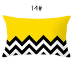 coussin lombaire jaune noir blanc bleu gris vert marron zigzag triangles moderne 30x50cm polyester