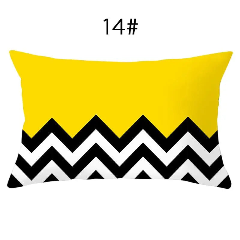 coussin lombaire jaune noir blanc bleu gris vert marron zigzag triangles moderne 30x50cm polyester
