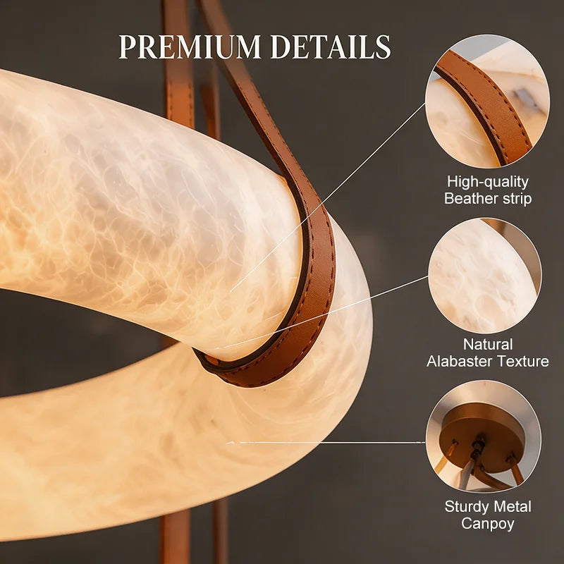 Suspension lumineuse moderne marbre marron cuir chaînes lumière LED 3000K 4500K 6000K