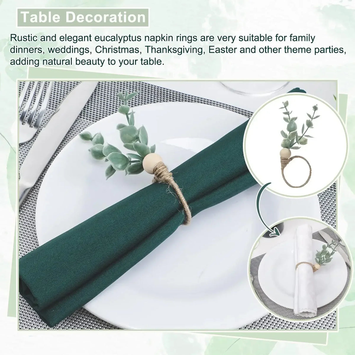anneaux serviettes bois feuilles eucalyptus rustique naturel decoration table restaurant