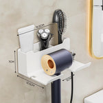 rangement sèche cheveux adhésif gris blanc moderne rotatif accessoire salle bain