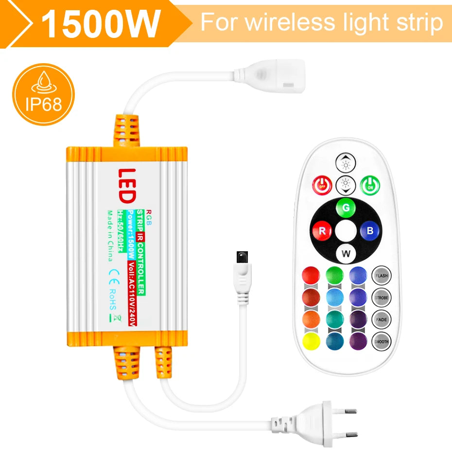 contrôleur led ip68 étanche 1500w rgb télécommande ir moderne connecteurs dorés câbles blancs