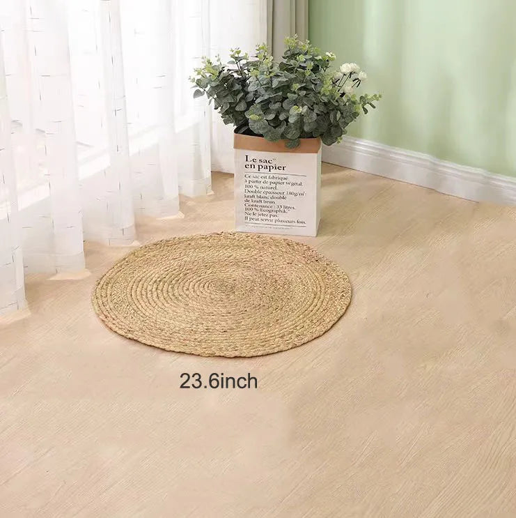 tapis rond naturel spirale concentrique tissé main rustique salon chambre coucher polypropylène