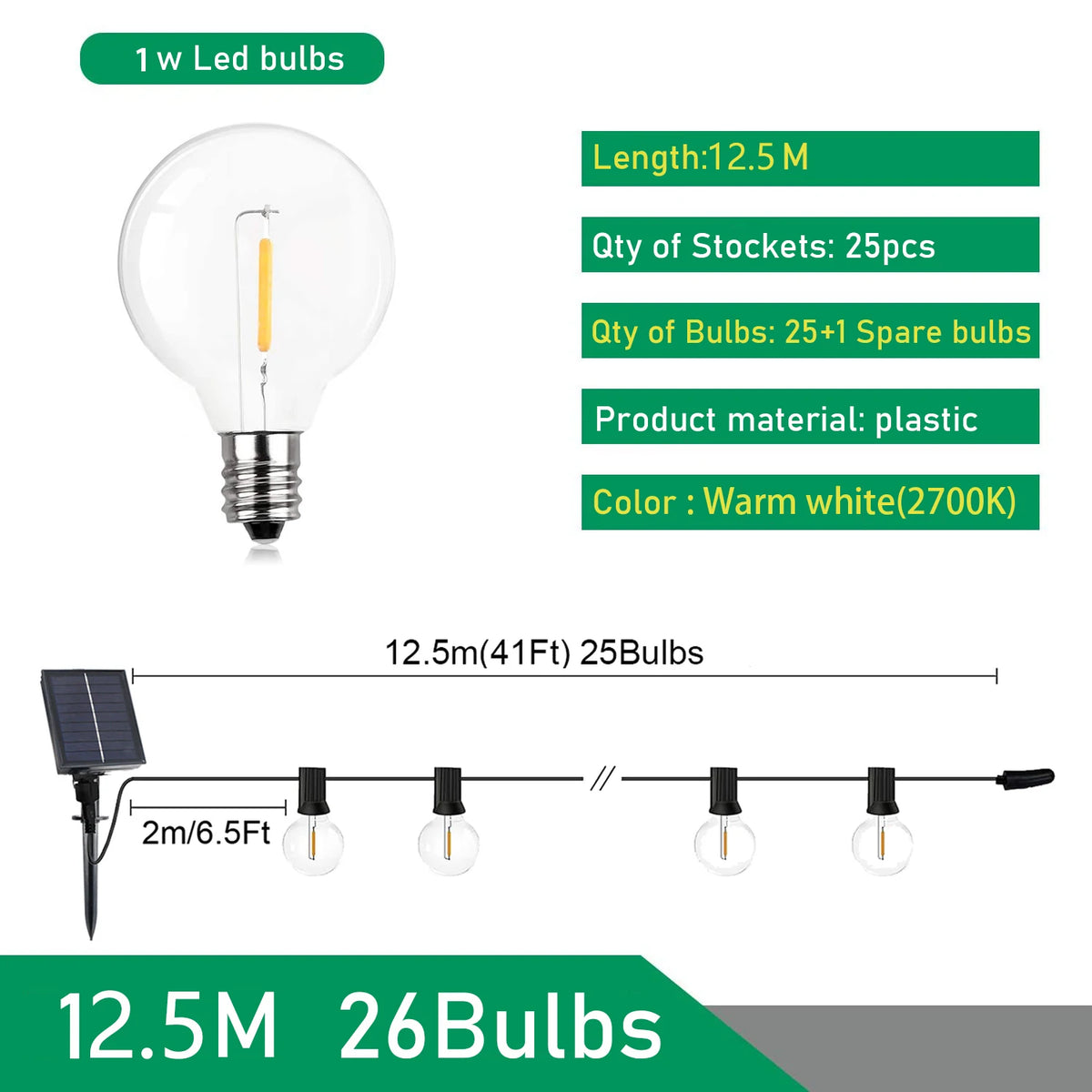 guirlande lumineuse solaire led transparente moderne 10m 21 ampoules clips extérieure jardin fête noël