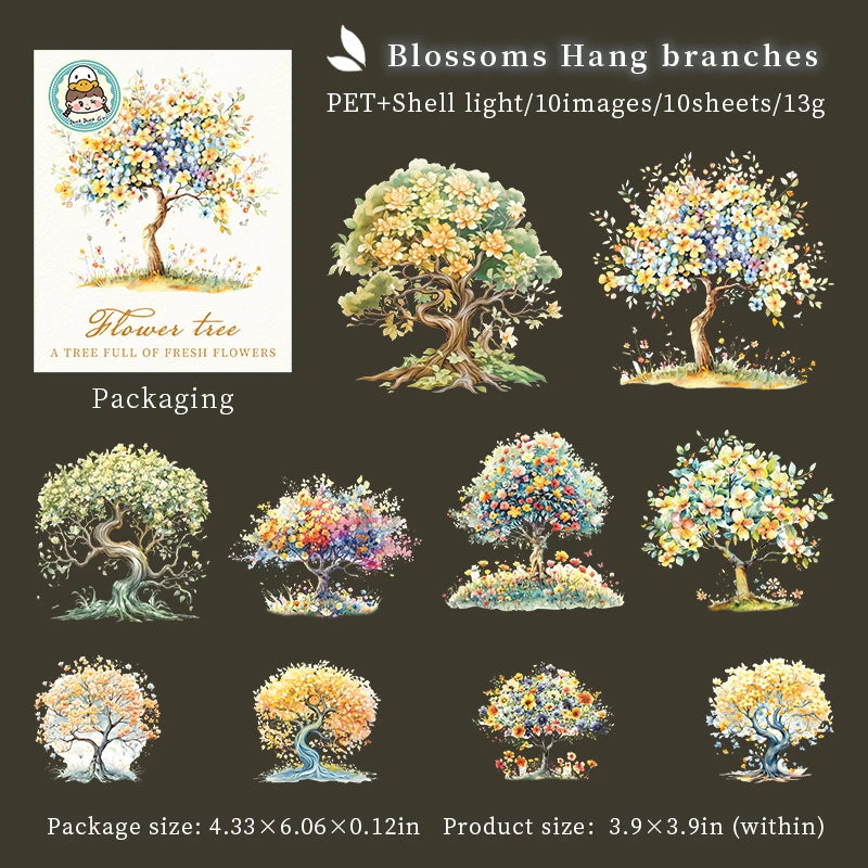 autocollants transparents fleurs colorées arbre feuilles vertes scrapbooking journal intime 10 pièces multicolore