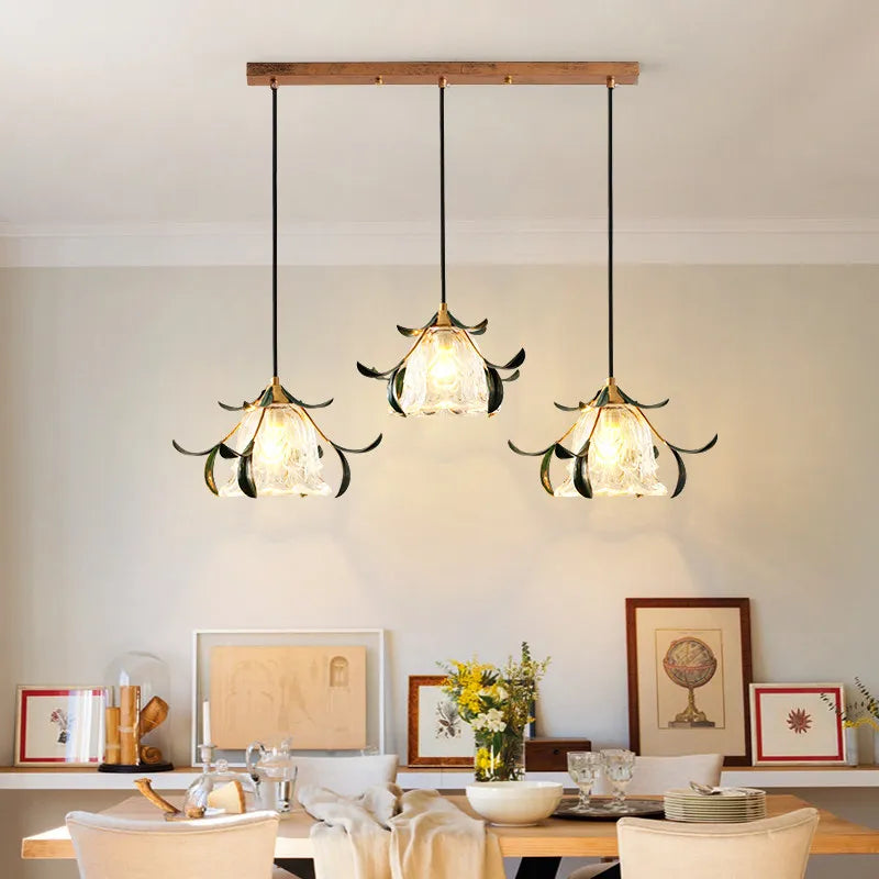 suspension lumineuse led transparente fleurs stylisées moderne vintage chambre restaurant