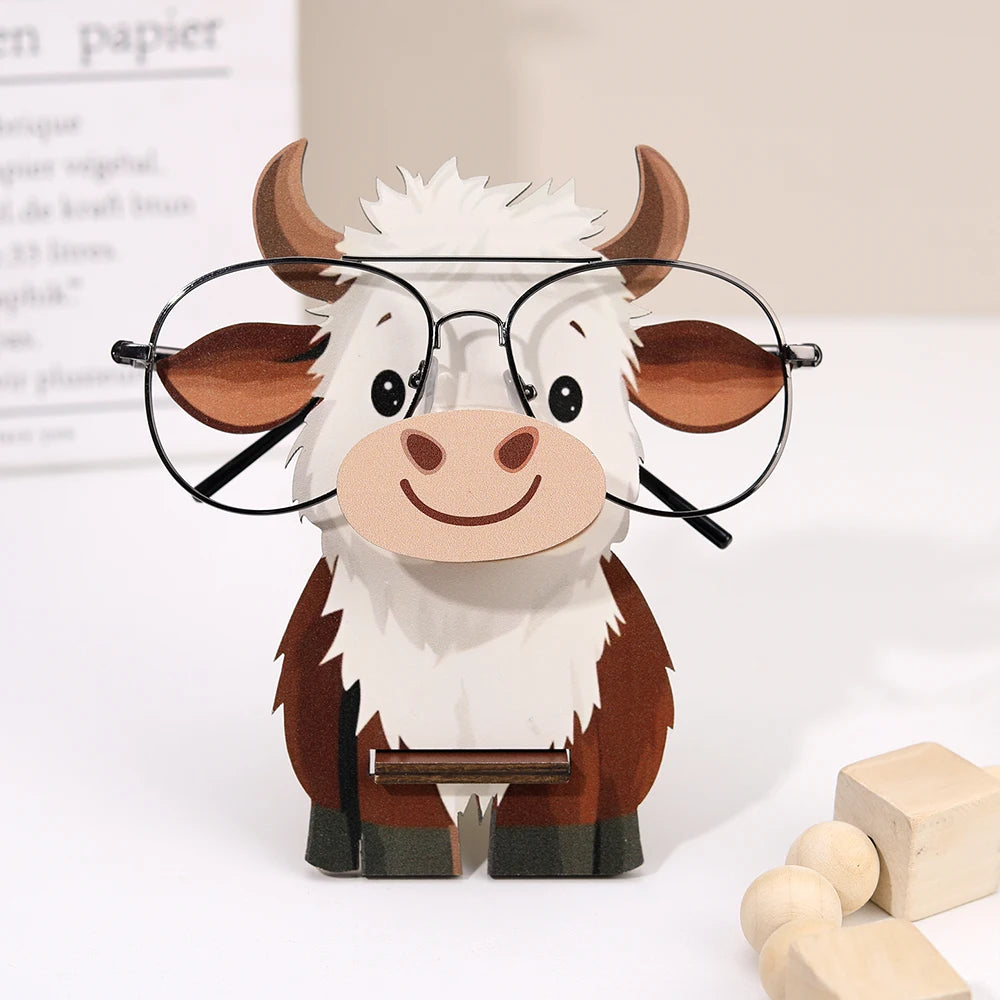support rangement lunettes forme vache bois blanc marron cartoon decoratif maison