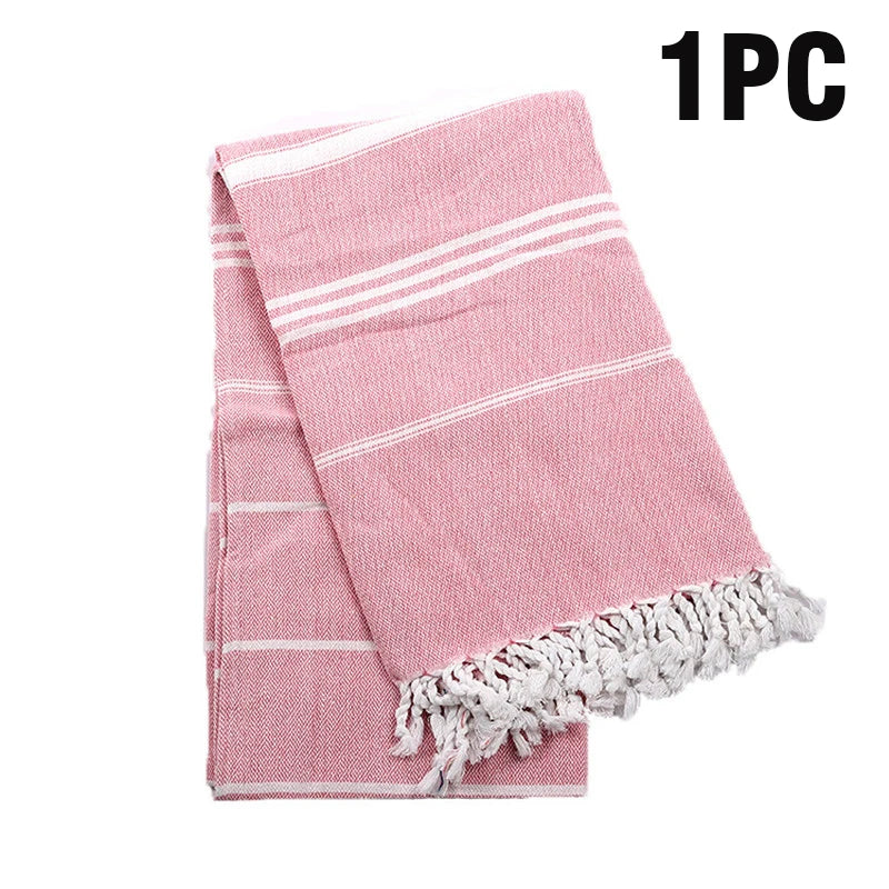 serviette plage rayée rose clair coton absorbant rapide sèche moderne minimaliste tassel