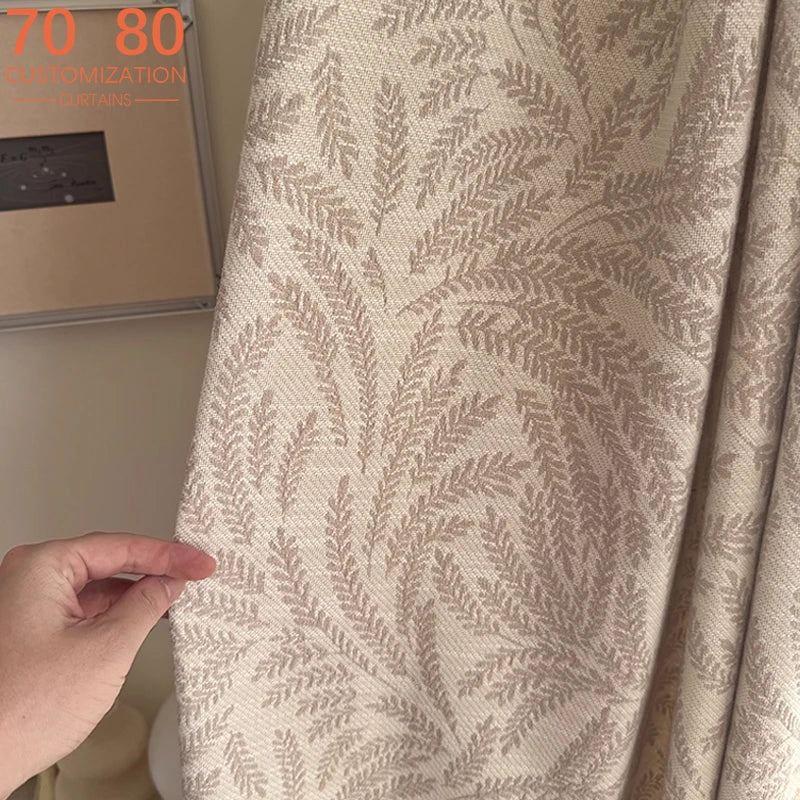 rideau polyester feuilles stylisées beige clair classique opacité salon chambre coucher moderne