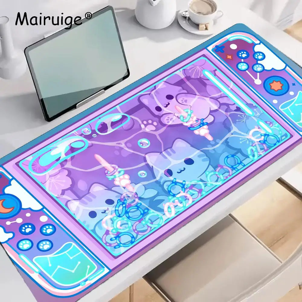 tapis souris violet bleu blanc rose dessin animé chats moderne caoutchouc gaming